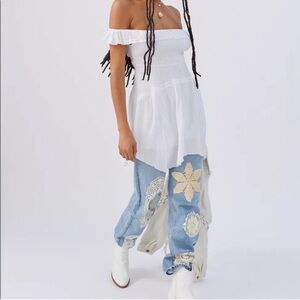 Urban Outfitters SZ S, Aubrey Off the Shoulder Tunic, white peasant mini dress